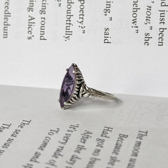 Vintage Kabana Southwestern Signed Sterling Silver Amethyst Marquise Cut Ring - Picture 2 of 4